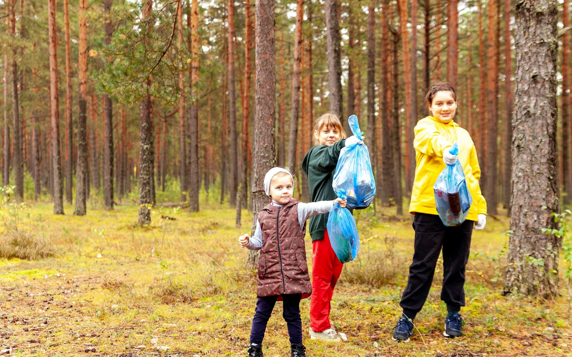 Des enfants marchent entre les arbres lors d’une activité en pleine nature